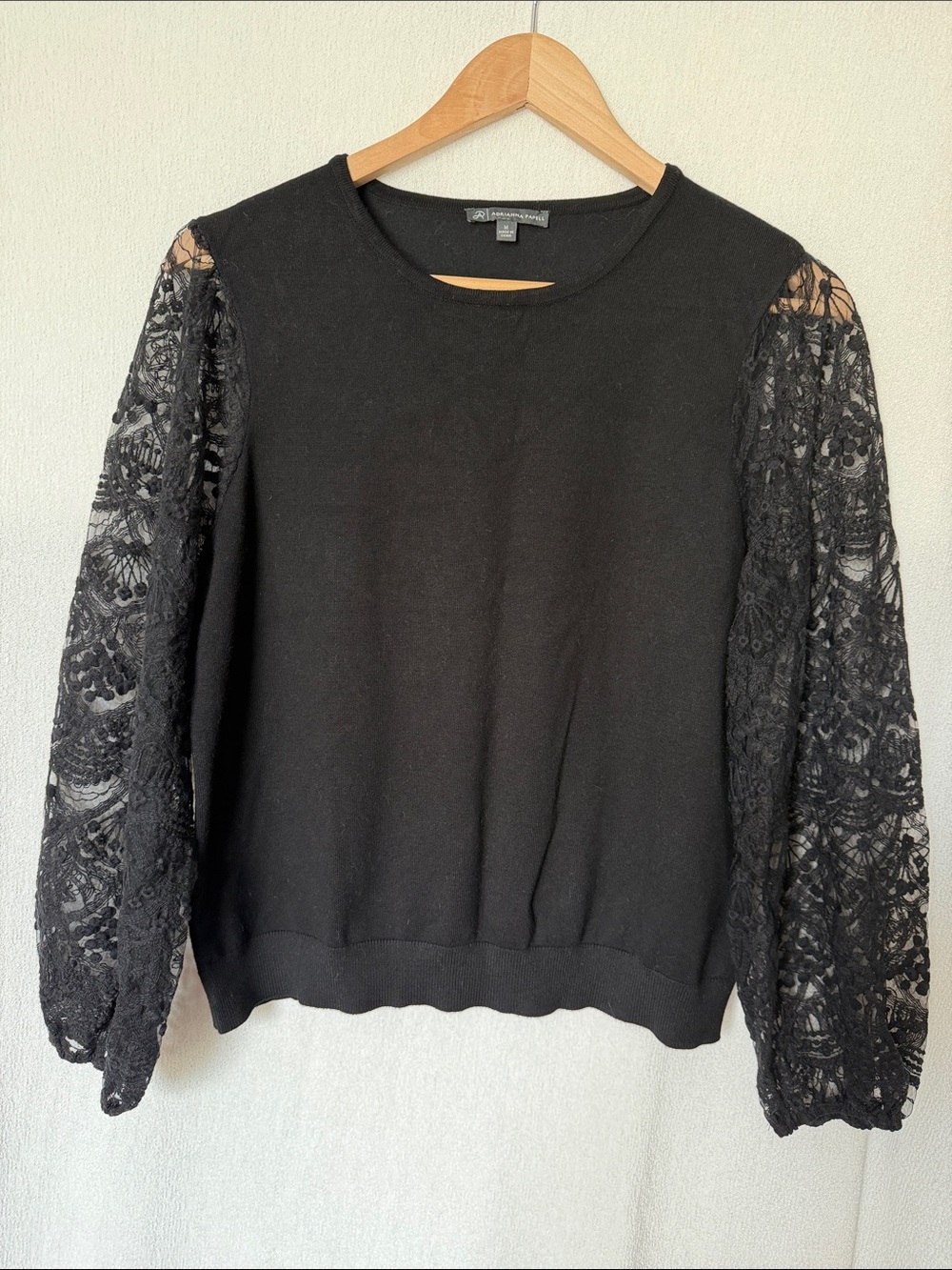 Adrianna Papell Black Knit Top with Branded Neck Label